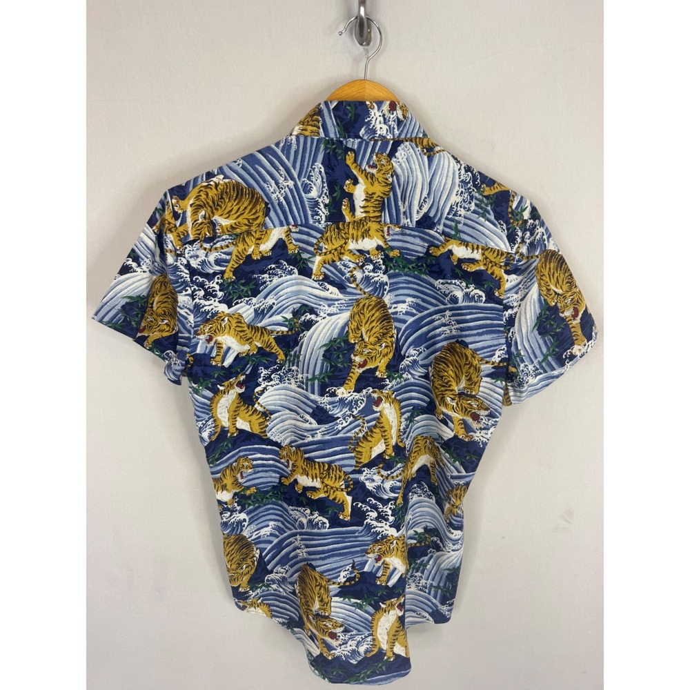 Naked & Famous Mens Tiger Wave Print Short Sleeve Button Down Shirt Small S - Picture 5 of 7